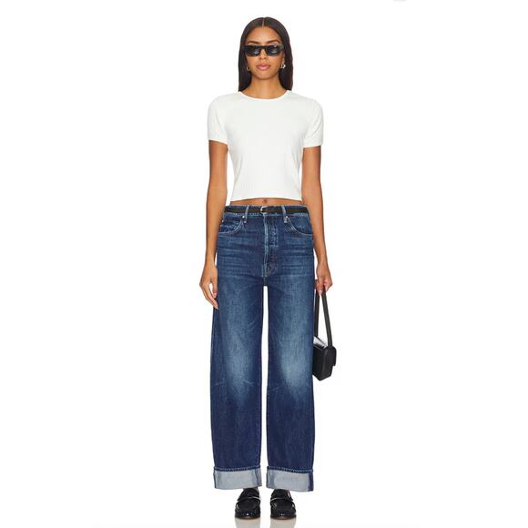 MOTHER The Spitfire Nerdy Cuff Jeans “blue” Size 31 Mid-Rise Ankle Straight - Picture 1 of 10